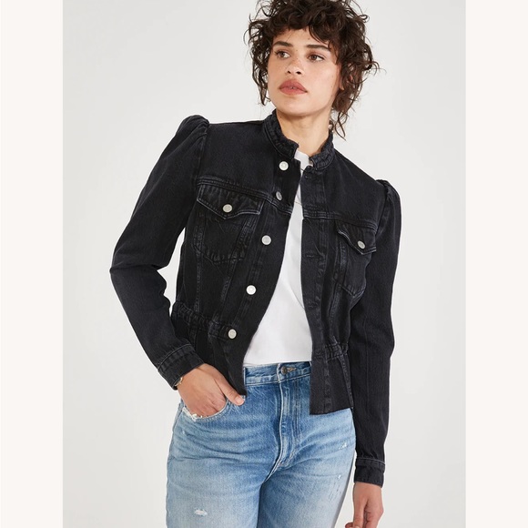 ETICA Remi Reconstructed Jacket Puff Sleeve Jean Jacket Black - Picture 1 of 11